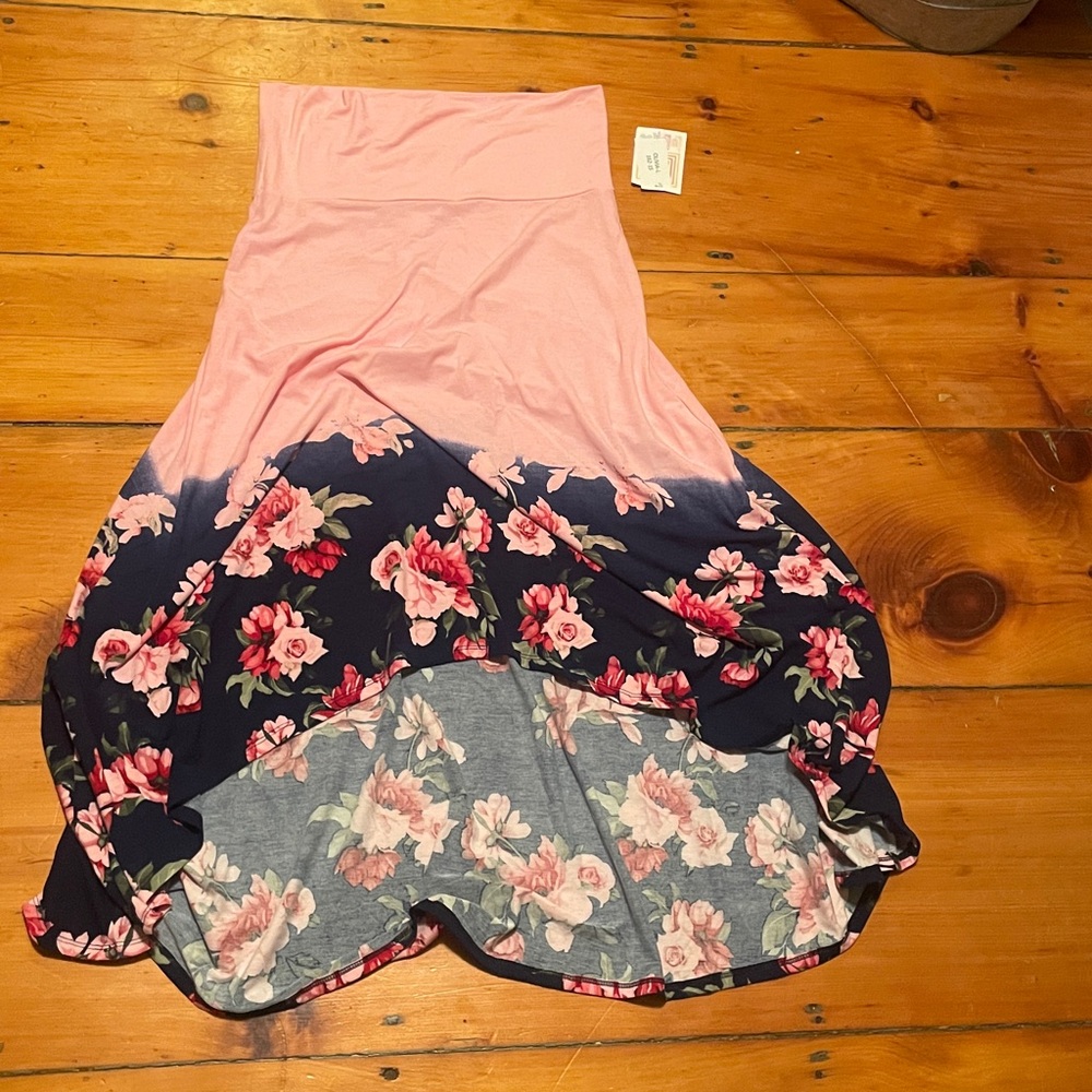 LuLaRoe Pink and Navy Floral A-Line Skirt